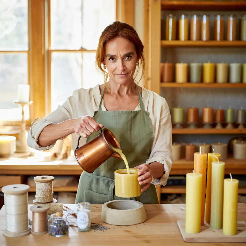 Artisan candle maker at work in the studio